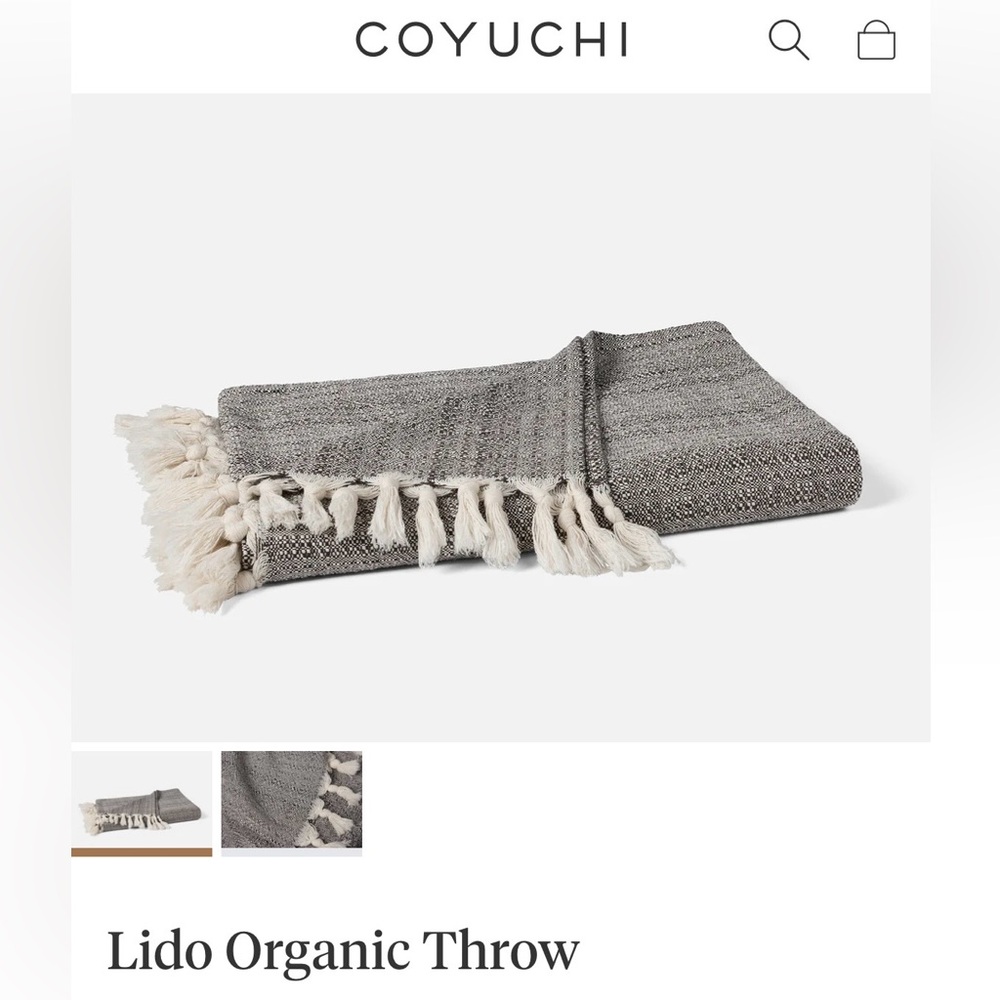 Coyuchi Gray Woven Lido Organic Throw with Cream Fringe